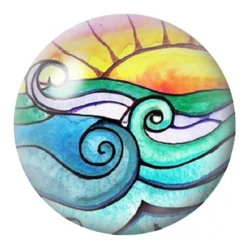 Cabochon en Verre Illustré Vagues au Soleil Couchant 12 à 25mm