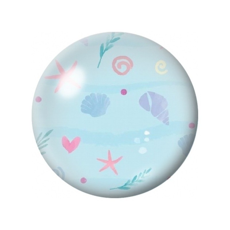 Cabochon en Verre Illustré Coquillages Pastel sur Bleu 12 à 25mm