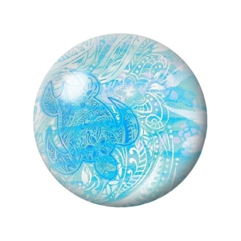 Cabochon en Verre Illustré Tortue Mandala Bleu Turquoise 12 à 25mm