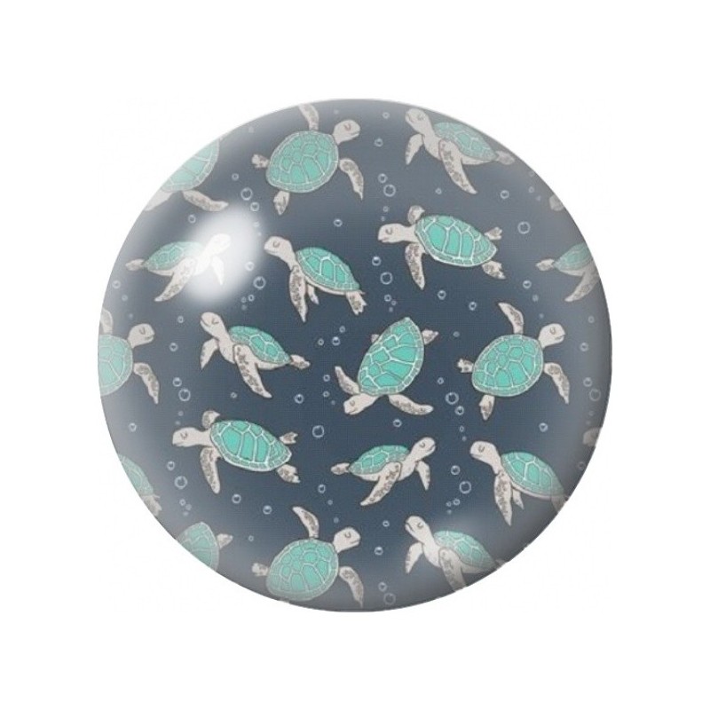 Cabochon en Verre Illustré Petites Tortues sur Gris 12 à 25mm