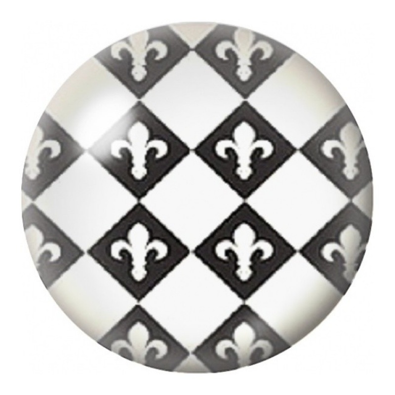 Cabochon en Verre Illustré Fleurs de Lys en Damier 12 à 25mm