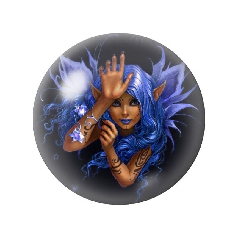 Cabochon en Verre Illustré Fée Bleue aux Tatouages 12 à 25mm
