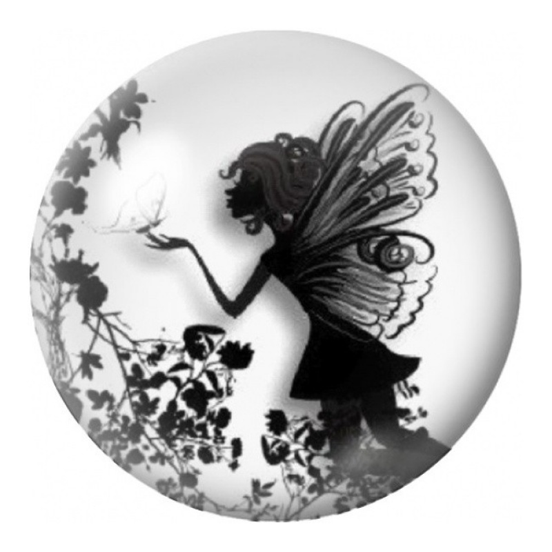 Cabochon en Verre Illustré Fée Noire aux Fleurs 12 à 25mm