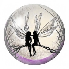 Cabochon en Verre Illustré Deux Fées sur une Branche 12 à 25mm pour la Création de Bijoux Fantaisie - DIY