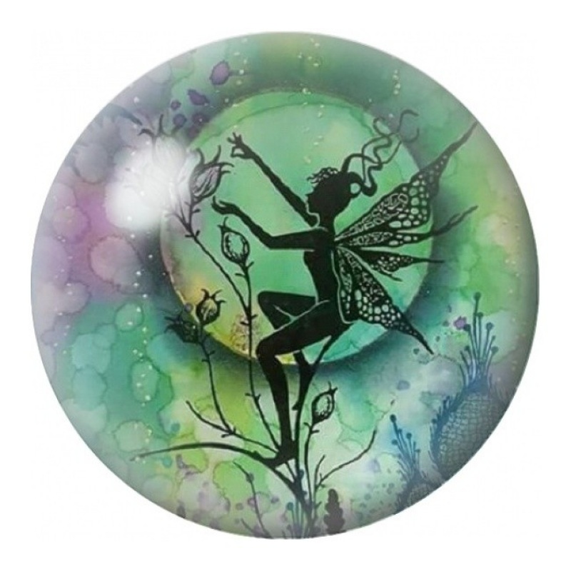 Cabochon en Verre Illustré Fée Verte aux Arabesques 12 à 25mm