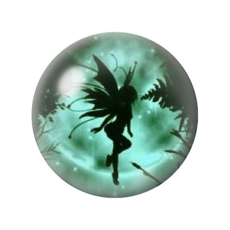 Cabochon en Verre Illustré Fée dans la Lueur Verte 12 à 25mm