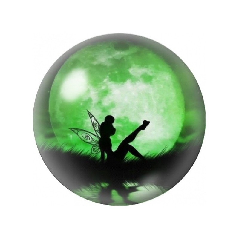 Cabochon en Verre Illustré Fée Musicienne sous la Lune Verte 12 à 25mm