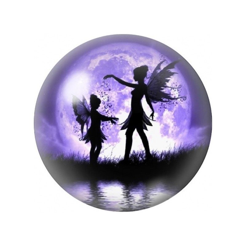 Cabochon en Verre Illustré Duo de Fées sous la Lune Violette 12 à 25mm