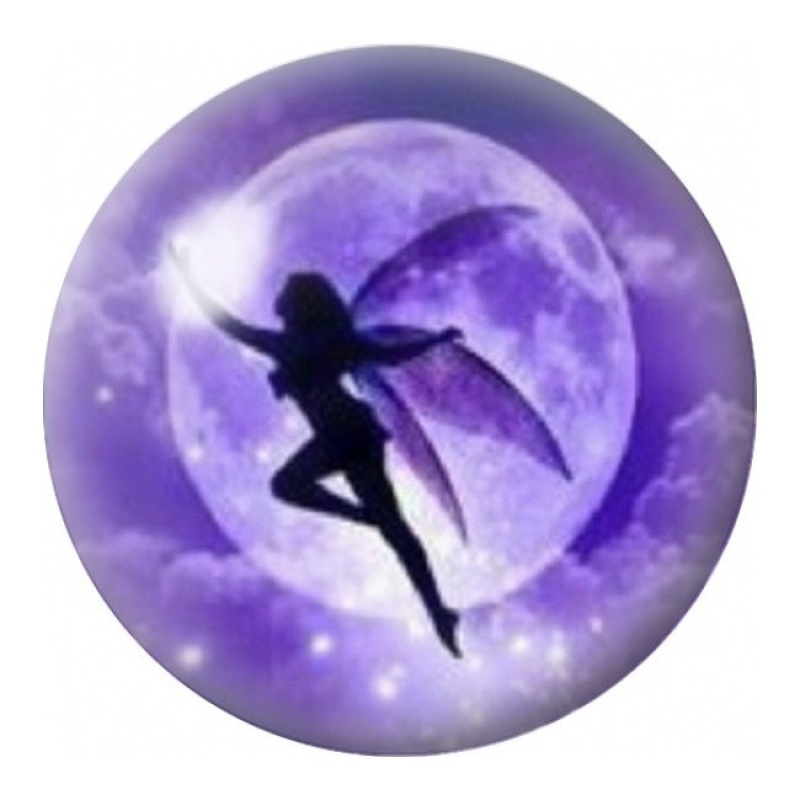 Cabochon en Verre Illustré Fée devant la Lune Violette 12 à 25mm