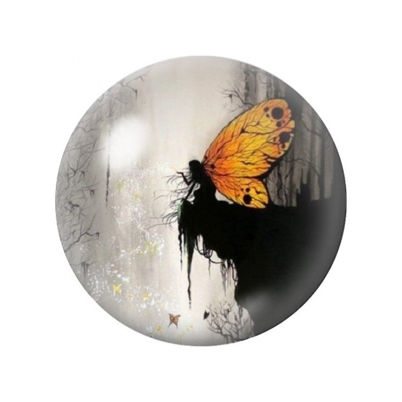 Cabochon en Verre Illustré Fée aux Ailes Orange 12 à 25mm