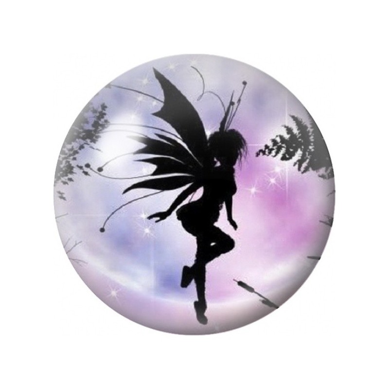 Cabochon en Verre Illustré Fée Noire dans la Brume Mauve 12 à 25mm