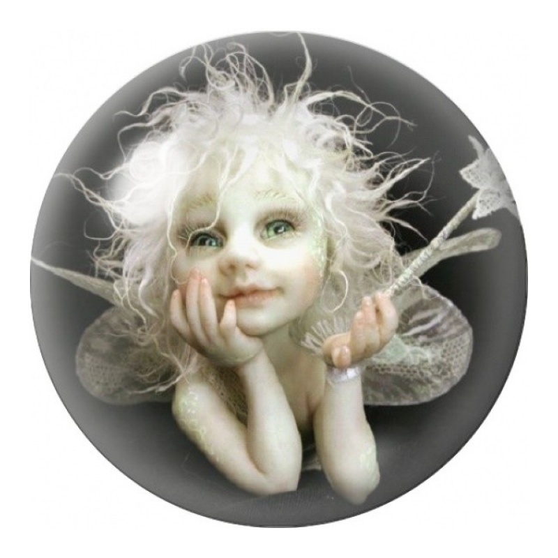 Cabochon en Verre Illustré Enfant Fée aux Cheveux Blancs 12 à 25mm