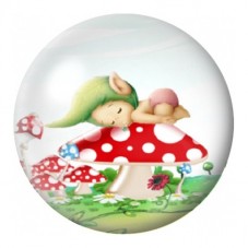 Cabochon en Verre Illustré Petit Lutin sur Champignon 12 à 25mm pour la Création de Bijoux Fantaisie - DIY