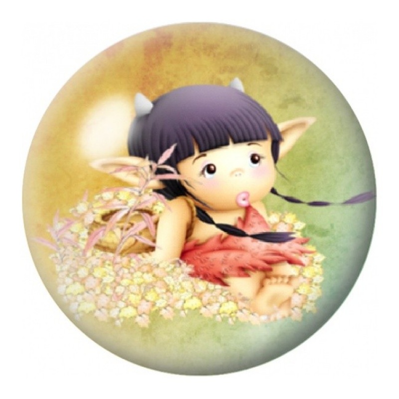 Cabochon en Verre Illustré Petite Fée dans les Fleurs 12 à 25mm