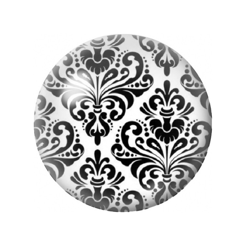 Cabochon en Verre Illustré Motif Damassé Noir et Blanc 12 à 25mm