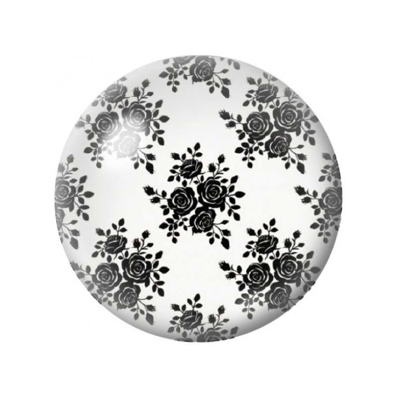 Cabochon en Verre Illustré Rosaces Fleuries Noir et Blanc 12 à 25mm