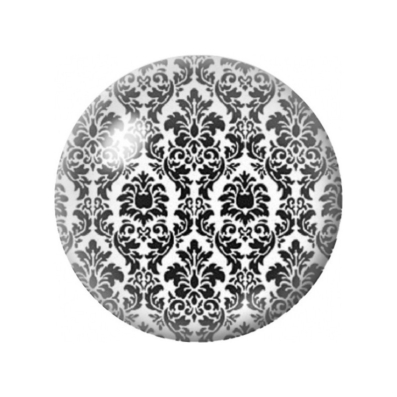 Cabochon en Verre Illustré Damassé Floral Noir et Blanc 12 à 25mm