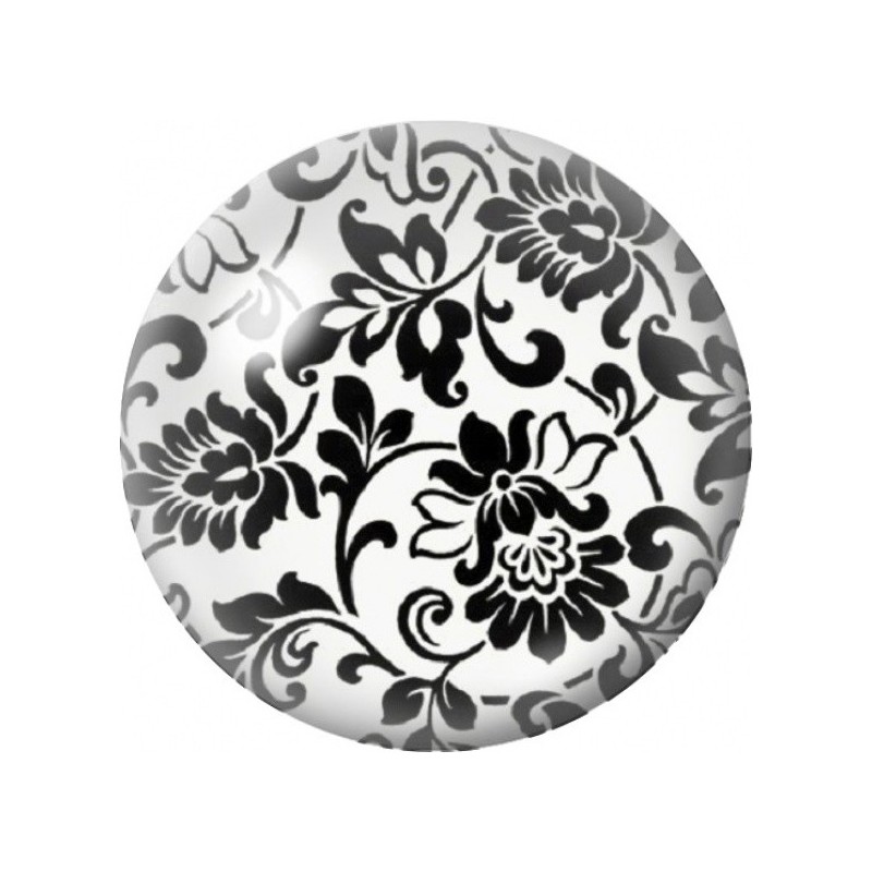 Cabochon en Verre Illustré Fleurs Baroques Noir et Blanc 12 à 25mm