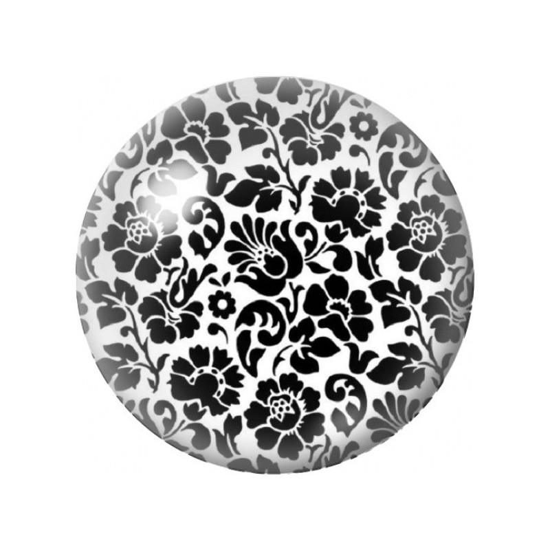 Cabochon en Verre Illustré Dentelle Fleurie Noir et Blanc 12 à 25mm
