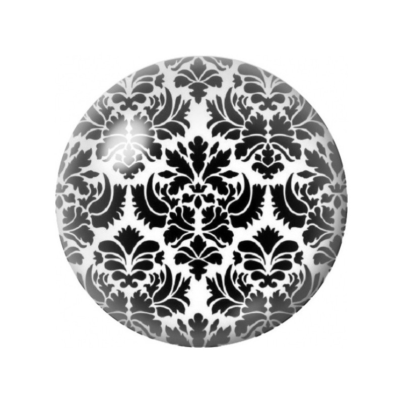Cabochon en Verre Illustré Damassé Fleuri Noir et Blanc 12 à 25mm