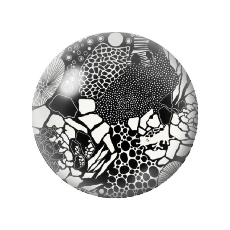 Cabochon en Verre Illustré Mosaïque Abstraite Noir et Blanc 12 à 25mm