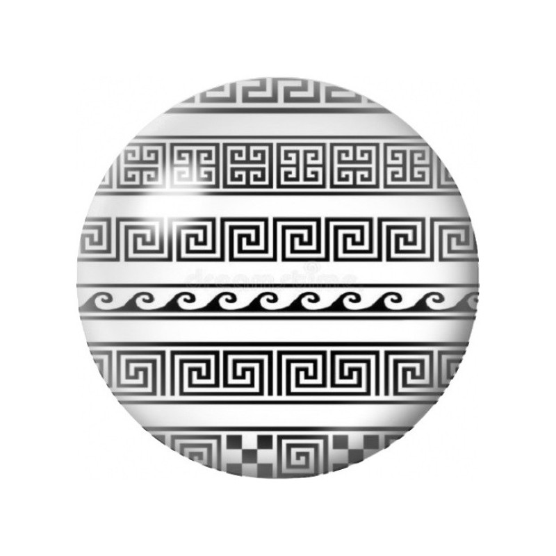 Cabochon en Verre Illustré Frises Grecques Noir et Blanc 12 à 25mm