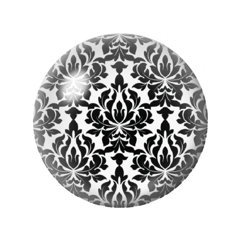 Cabochon en Verre Illustré Damassé Royal Noir et Blanc 12 à 25mm