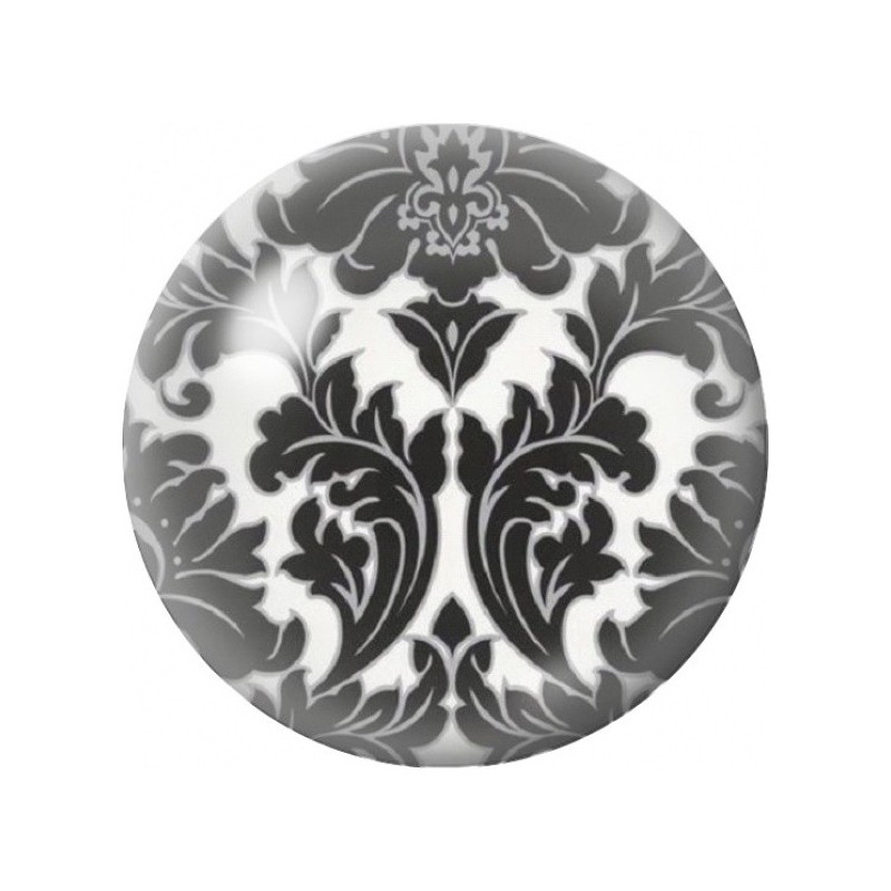 Cabochon en Verre Illustré Damassé aux Feuilles Grises 12 à 25mm