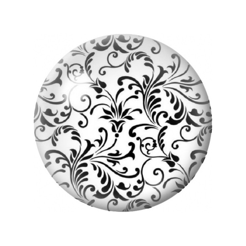 Cabochon en Verre Illustré Bouquet d’Arabesques Noir et Blanc 12 à 25mm