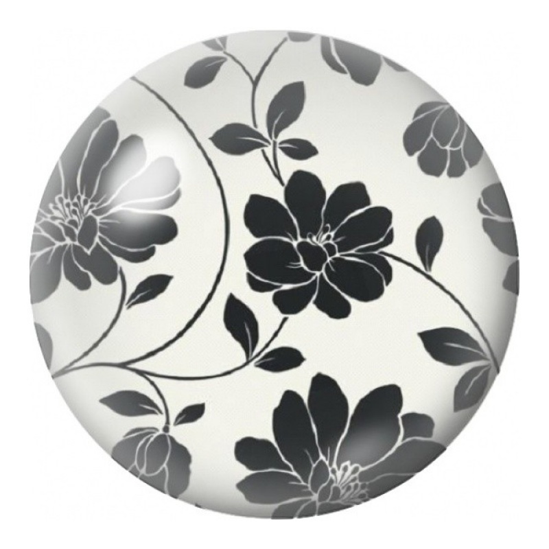 Cabochon en Verre Illustré Fleurs Noires et Grises 12 à 25mm