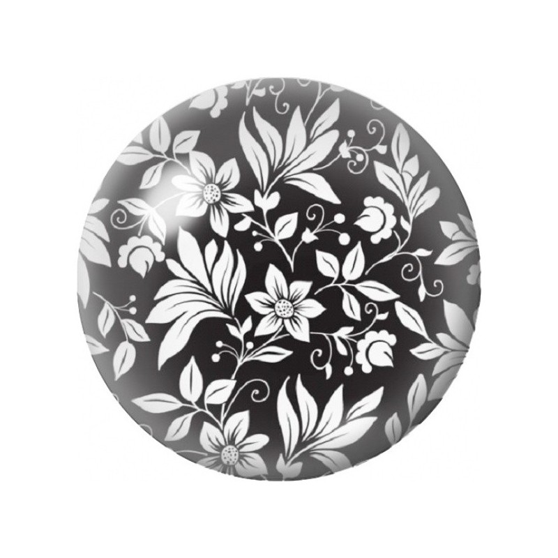 Cabochon en Verre Illustré Jardin Blanc sur Fond Noir 12 à 25mm