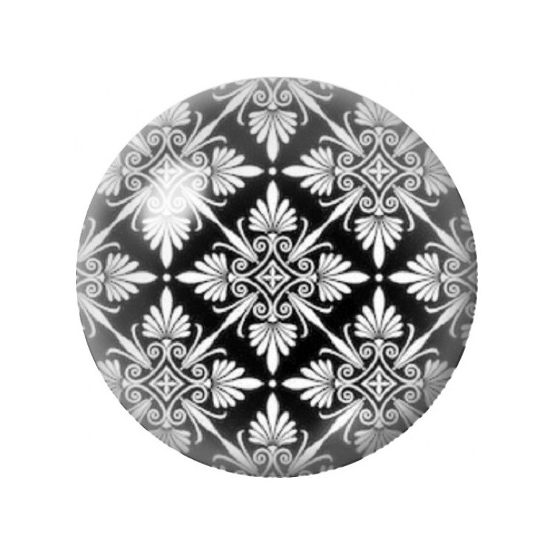 Cabochon en Verre Illustré Damassé Géométrique Noir et Blanc 12 à 25mm