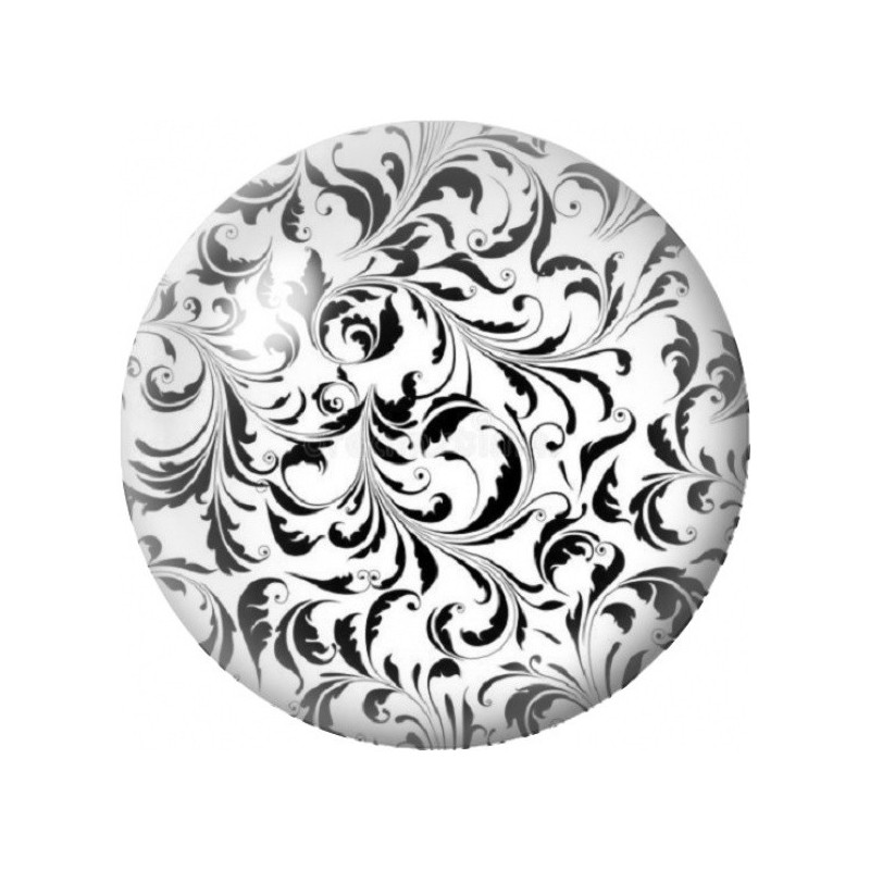 Cabochon en Verre Illustré Arabesques Noires sur Blanc 12 à 25mm