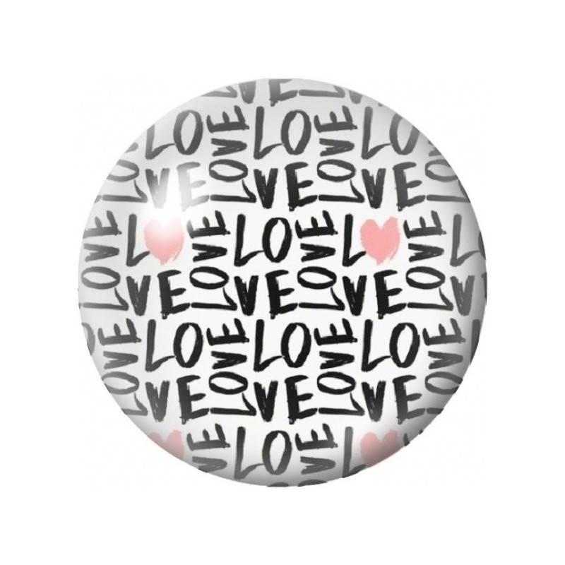 Cabochon en Verre Illustré Motif Love Noir et Blanc 12 à 25mm