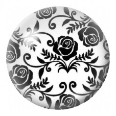 Cabochon en Verre Illustré Roses et Feuillages Noir et Blanc 12 à 25mm pour la Création de Bijoux Fantaisie - DIY