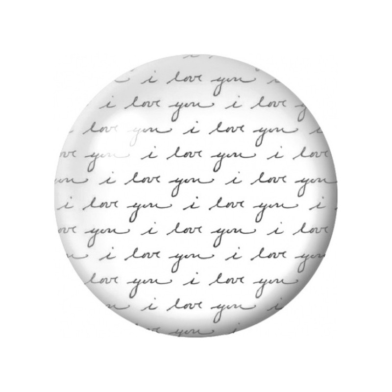 Cabochon en Verre Illustré Écriture I Love You Noir et Blanc 12 à 25mm