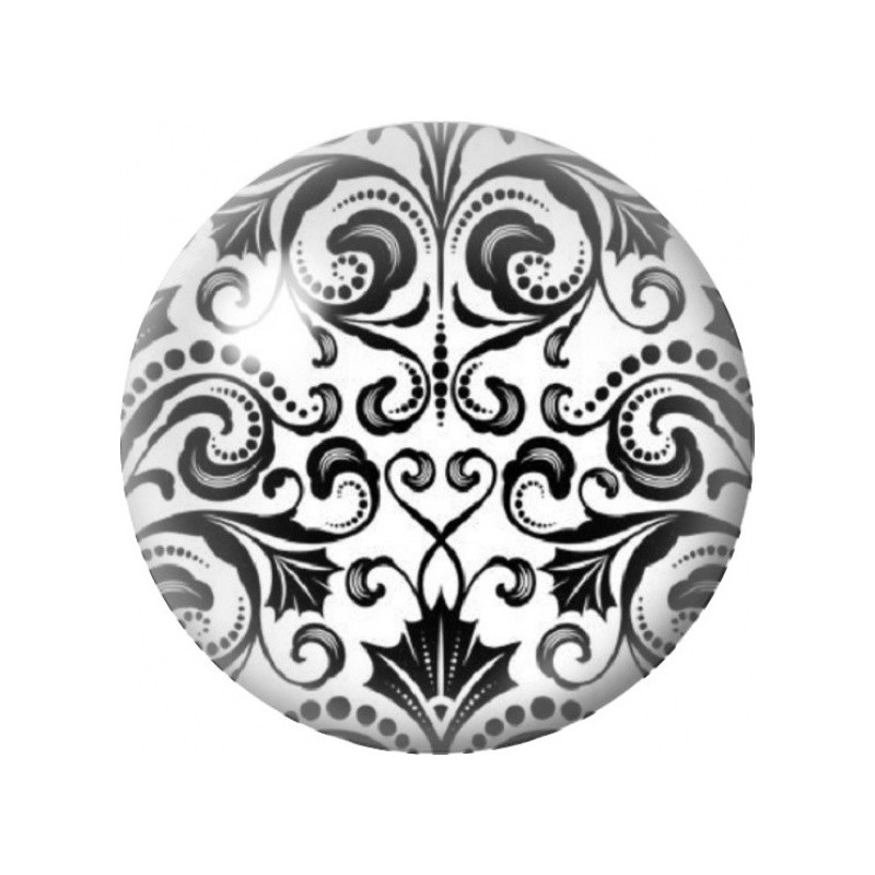 Cabochon en Verre Illustré Damassé au Cœur Noir et Blanc 12 à 25mm