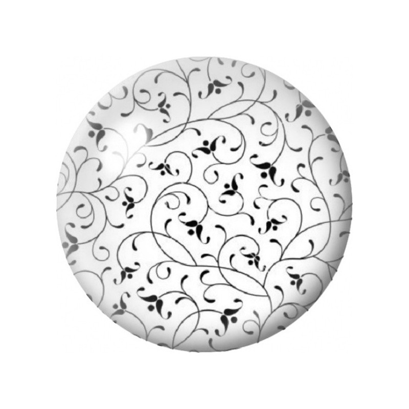 Cabochon en Verre Illustré Fines Volutes Noir et Blanc 12 à 25mm