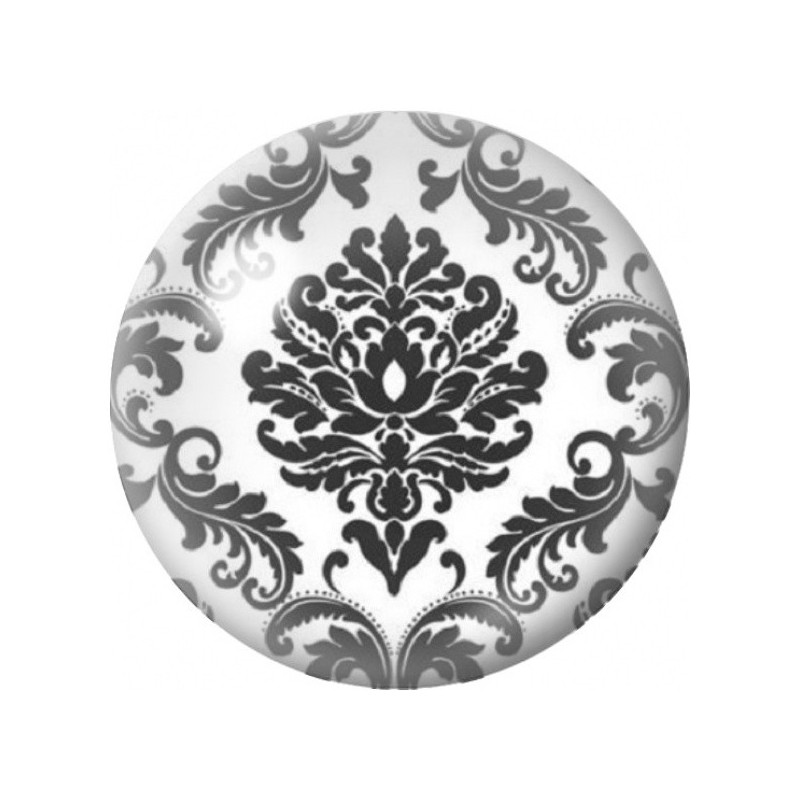 Cabochon en Verre Illustré Damassé Central Noir et Blanc 12 à 25mm