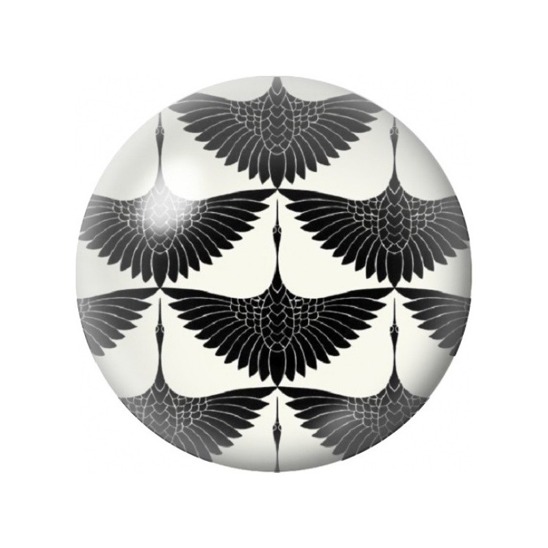 Cabochon en Verre Illustré Grues Japonaises Noir et Blanc 12 à 25mm