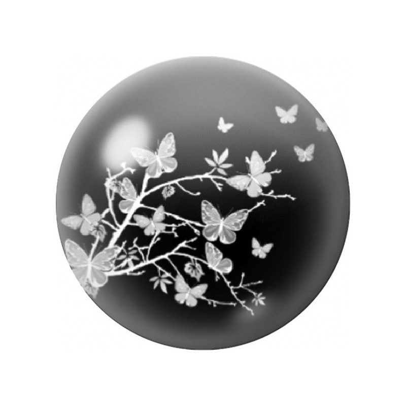 Cabochon en Verre Illustré Papillons Blancs sur Branche Noire 12 à 25mm