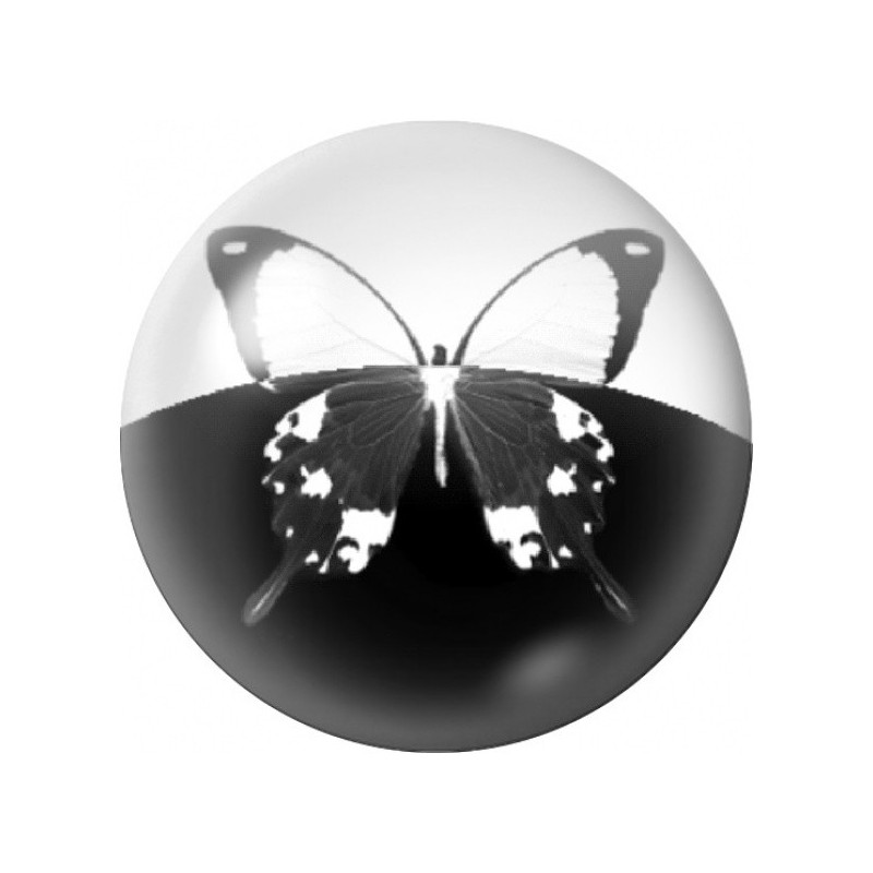 Cabochon en Verre Illustré Papillon Noir et Blanc 12 à 25mm