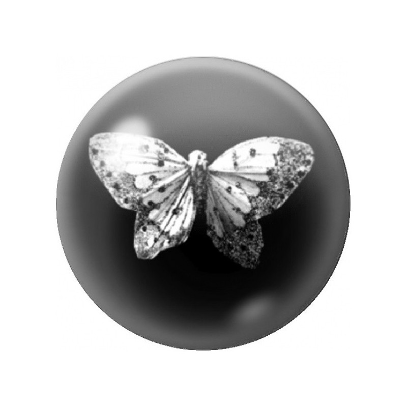 Cabochon en Verre Illustré Papillon Dessiné sur Fond Noir 12 à 25mm