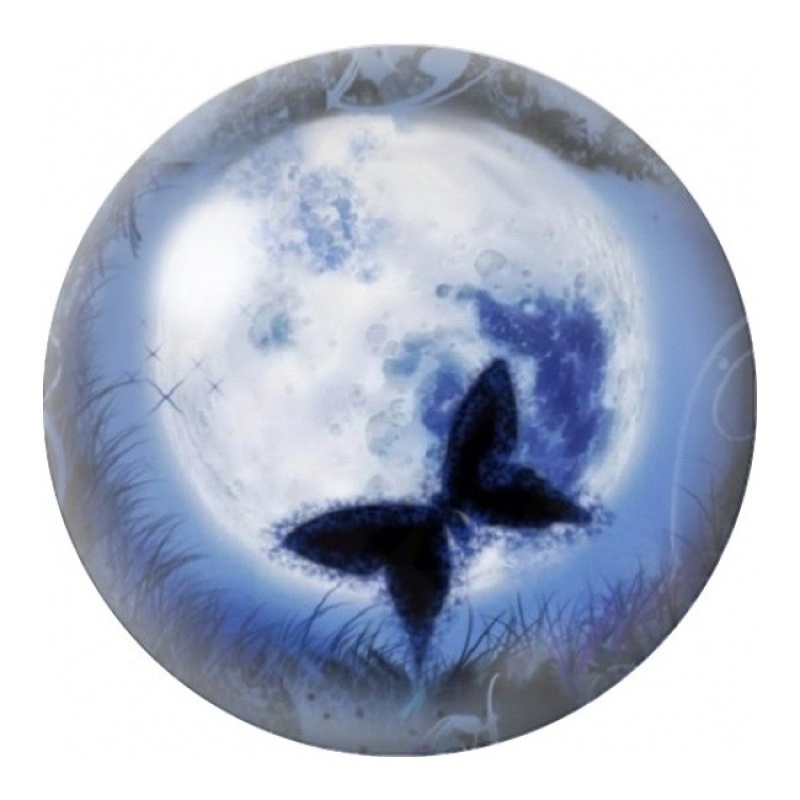 Cabochon en Verre Illustré Papillon devant la Pleine Lune 12 à 25mm