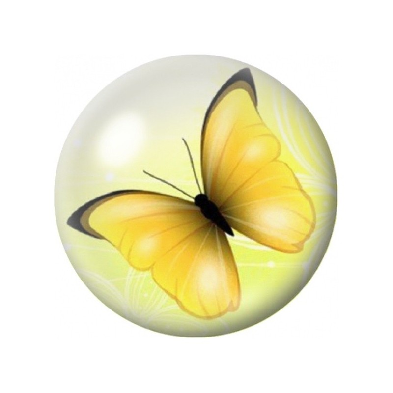 Cabochon en Verre Illustré Papillon Jaune Solaire 12 à 25mm
