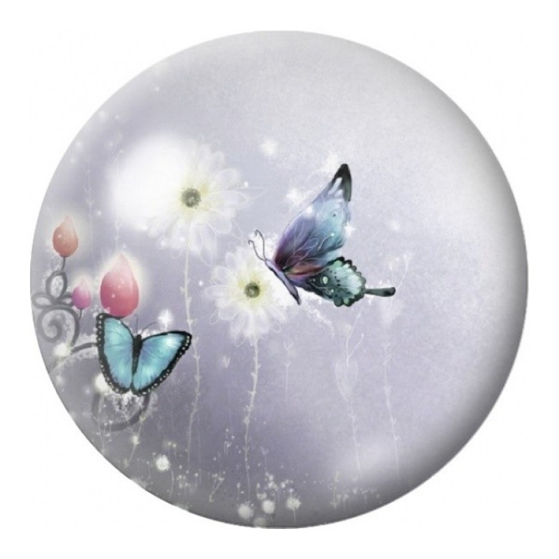Cabochon en Verre Illustré Papillons Turquoise et Fleurs Blanches 12 à 25mm
