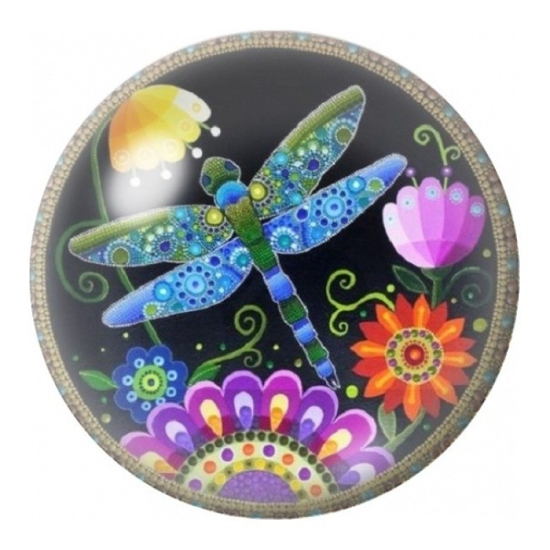 Cabochon en Verre Illustré Libellule au Jardin Coloré 12 à 25mm