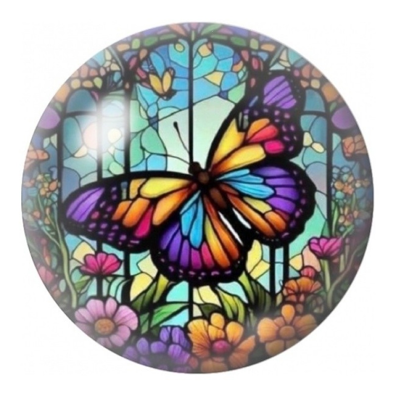 Cabochon en Verre Illustré Papillon Vitrail Multicolore 12 à 25mm
