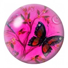 Cabochon en Verre Illustré Papillons sur Jardin Fuchsia 12 à 25mm pour la Création de Bijoux Fantaisie - DIY