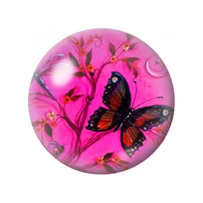 Cabochon en Verre Illustré Papillons sur Jardin Fuchsia 12 à 25mm